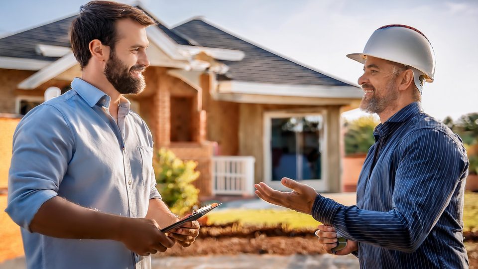Handwerker im Gespräch mit einem Kunden