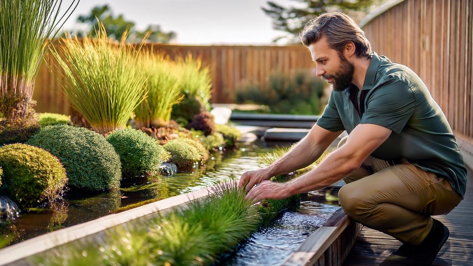 Anlegen der Bepflanzung an einem Wassergarten